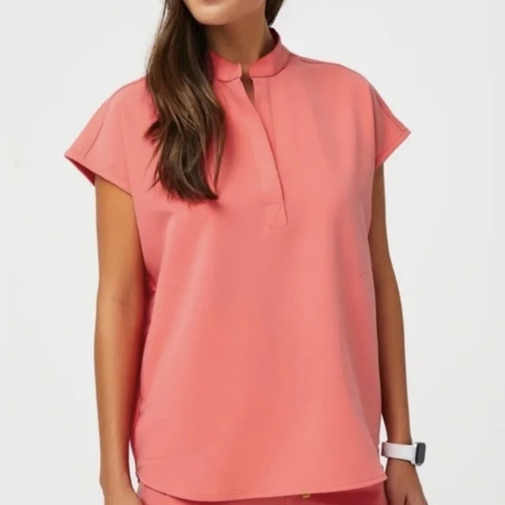 Figs - Hot Coral Rafaela Mandarin Collar Scrub Top™